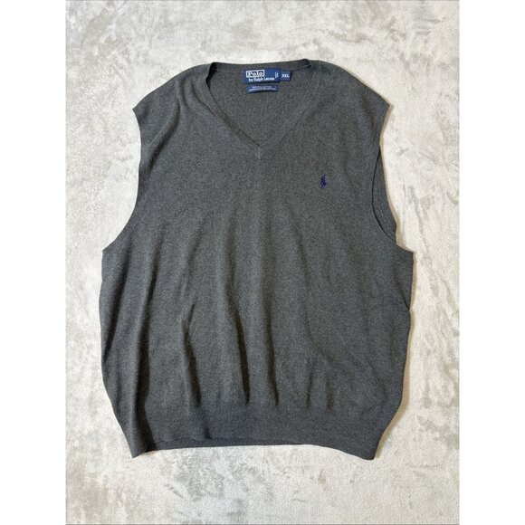 Polo Ralph Lauren Men’s XXL Gray Pima Cotton V-Neck Sweater Vest Pullover - Picture 3 of 10